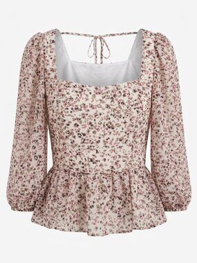 Evolutionary Animal Print Puff Sleeve Peplum Top – Size Medium
